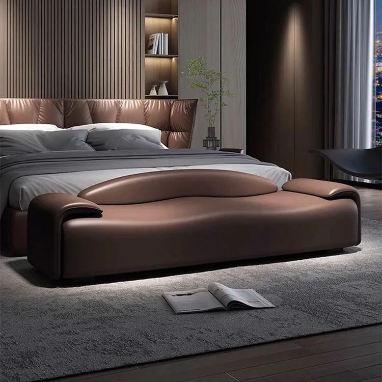 意式轻奢真皮床尾凳卧室主卧长条凳高级感高端床尾放衣凳设计师凳