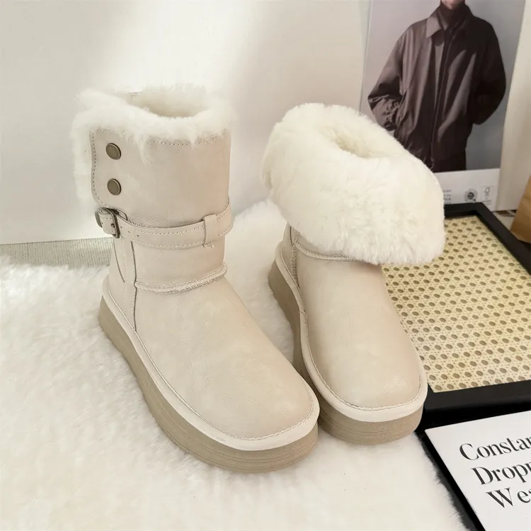 NB2599 内里百分百纯羊毛特厚！真皮雪地靴中筒女款牛皮保暖防滑