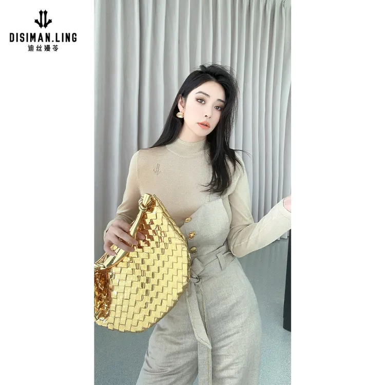 迪丝嫚苓金色毛衫上衣长袖修身气质时尚百搭女士原创设计小众优雅