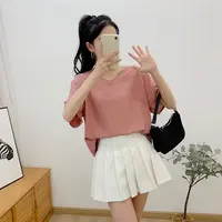 大码纯色净版V领女士夏季舒适柔软T恤百搭时尚上衣H848
