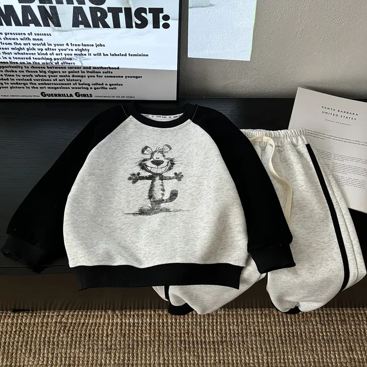 儿童秋季韩版棉质卫衣套装拼色洋气中小童休闲百搭俩件套男女童