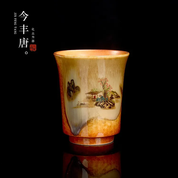 新款清水柴烧主人杯 山水铃铛杯闻香杯单杯茶盏覆古家用品茗杯