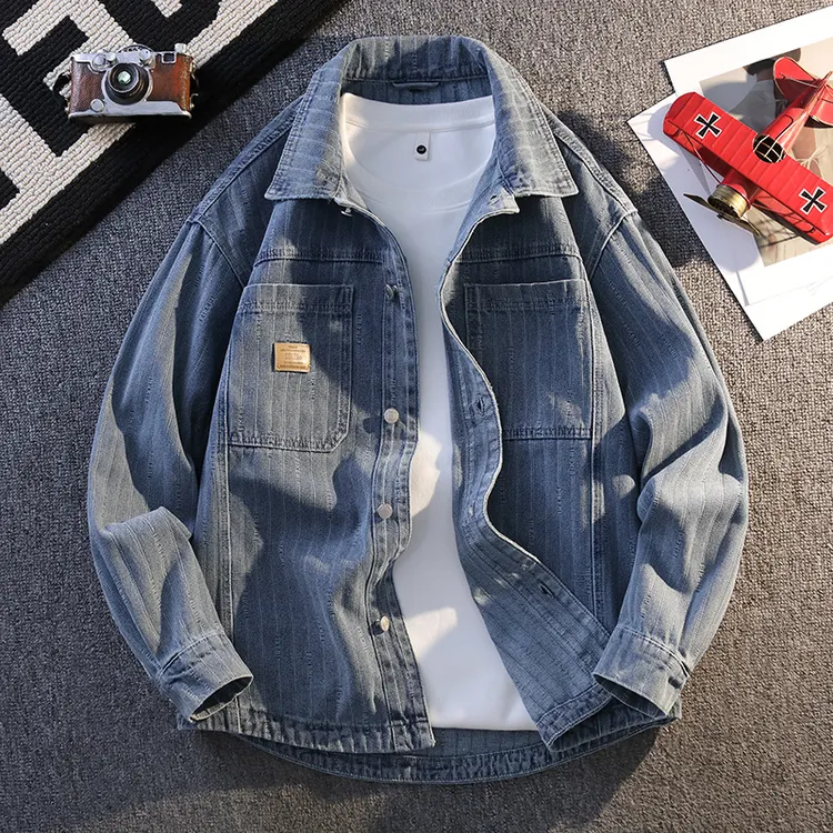 复古牛仔外套男2025春秋季新款青年潮牌休闲潮流宽松帅气工装衬衫