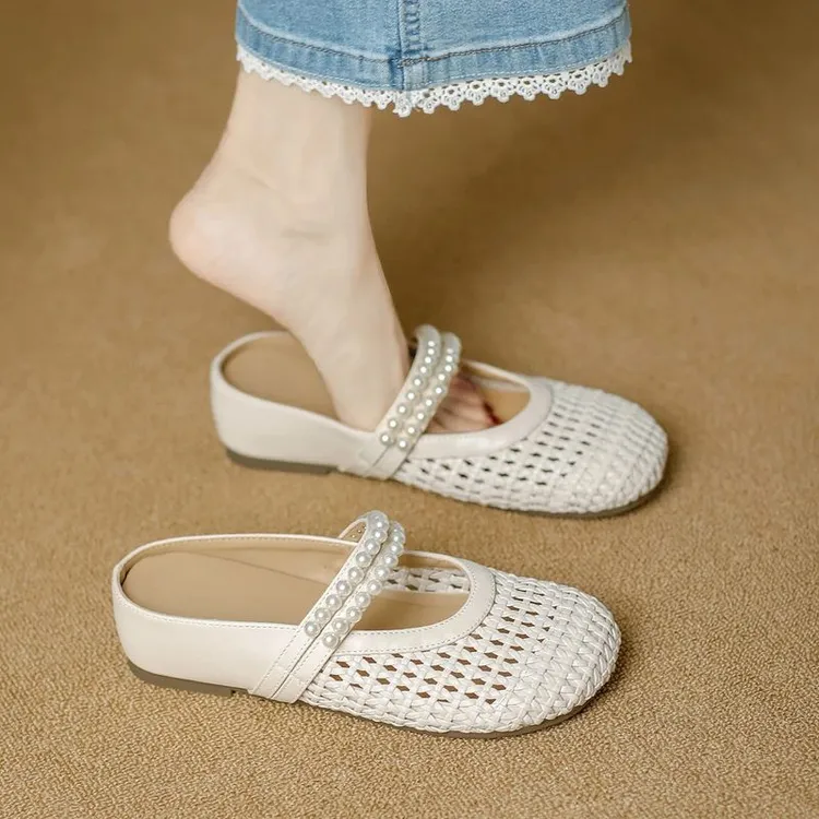 拖鞋穆勒拖内增高镂空包头女鞋新款编织鞋法式凉拖鞋夏季外浅口