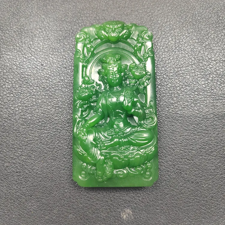 和田玉碧玉度母观音，色好雕工好肉质细帝王绿精雕