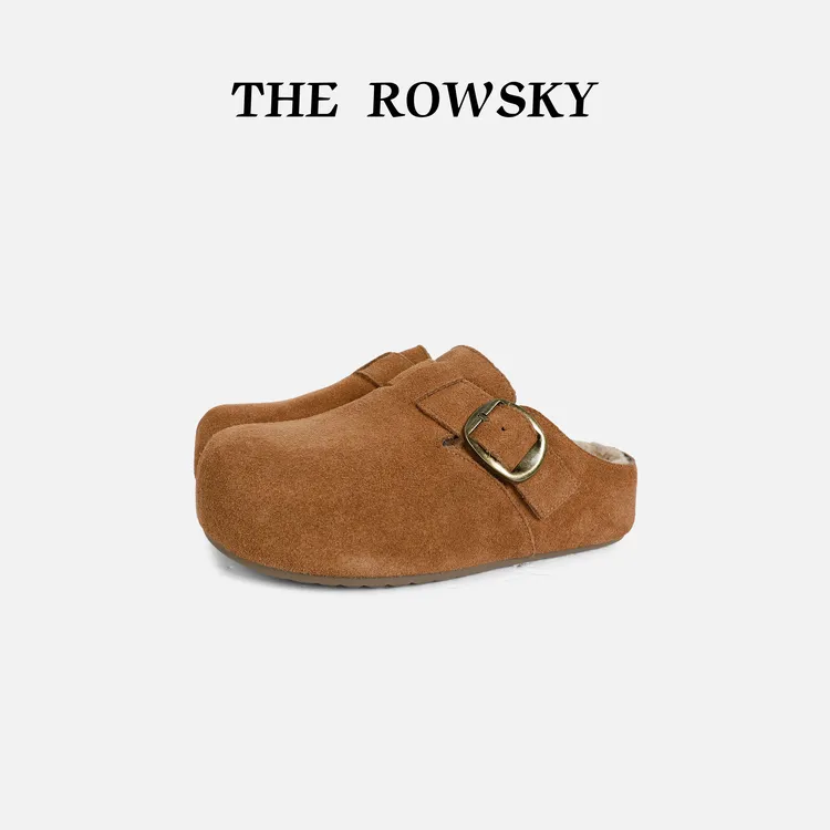 杨圣坤2025冬季新品磨砂牛皮拼接羊毛内里勃肯厚底拖鞋B2511405