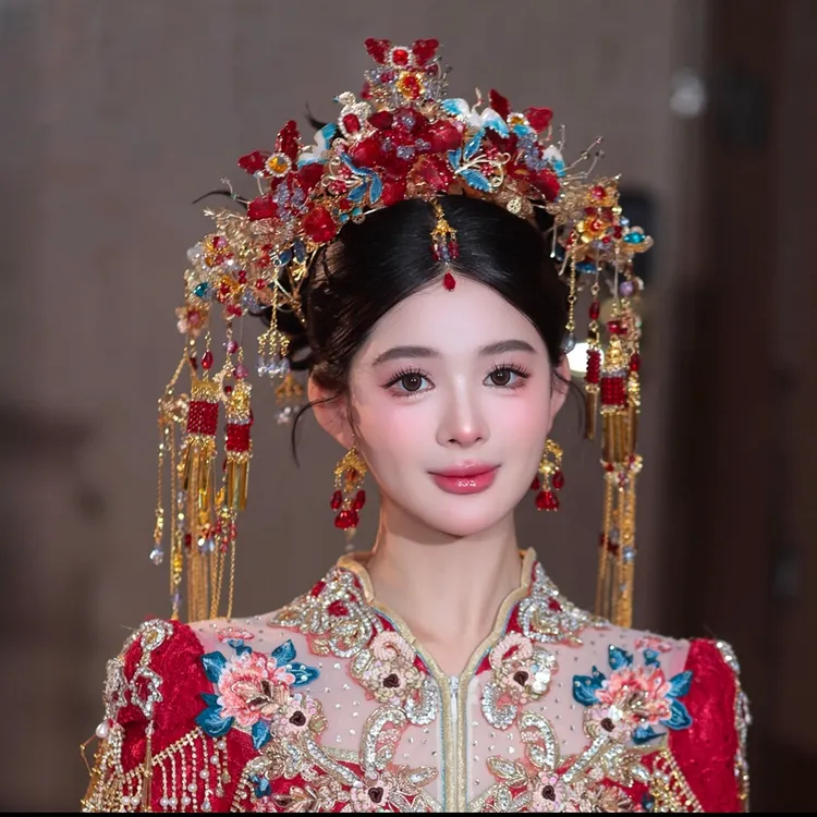Z8349复古红色金色新娘结婚大方婚礼奢华大气新娘头饰