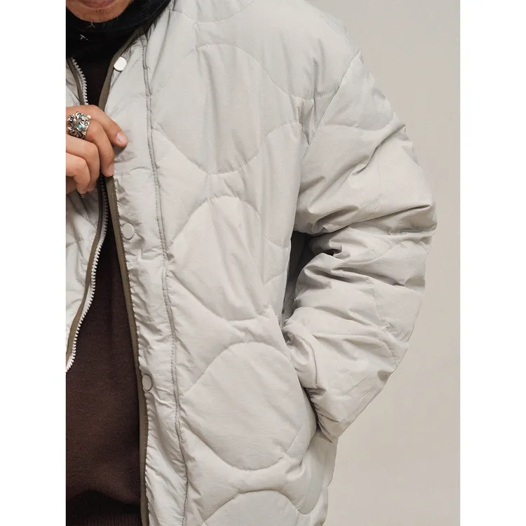 经典日杂叠搭！冬季气质款无领落肩葫芦纹绗缝轻薄保暖内胆羽绒服