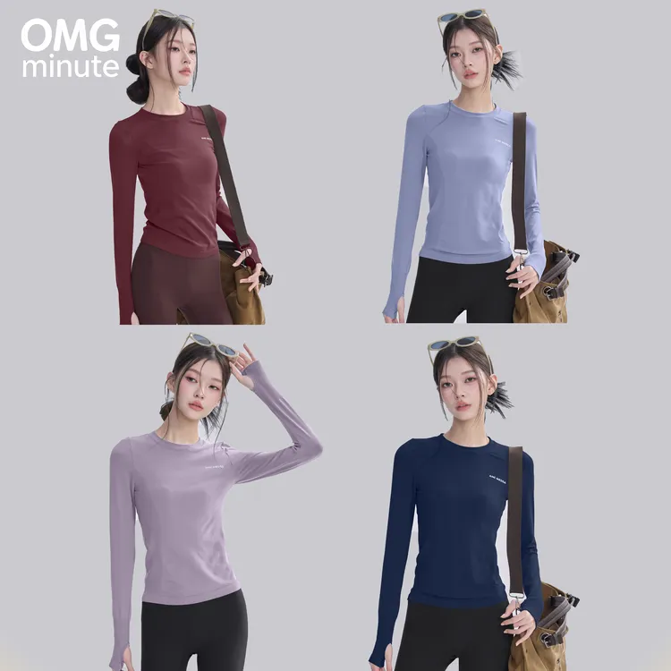 云端贝壳圆领紧身装备瑜伽服长袖女弹力休闲T恤t恤显瘦修身