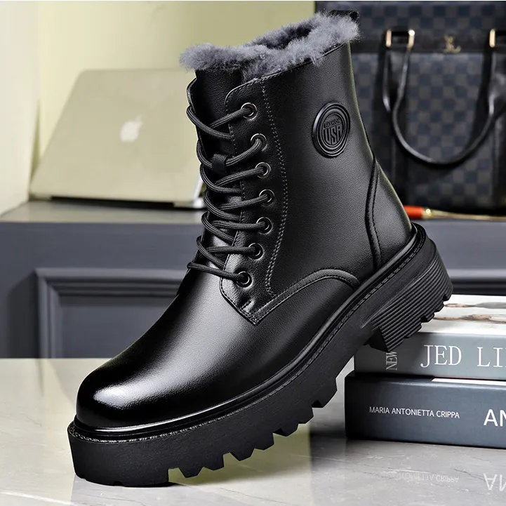 路易圣戈希男士冬季马丁靴加厚皮靴厚底休闲靴潮流舒适男靴男款