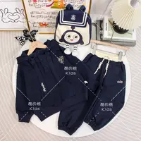 2025儿童藏蓝色连帽长袖套装男童女童运动卫衣卫裤俩件套D3S5-941