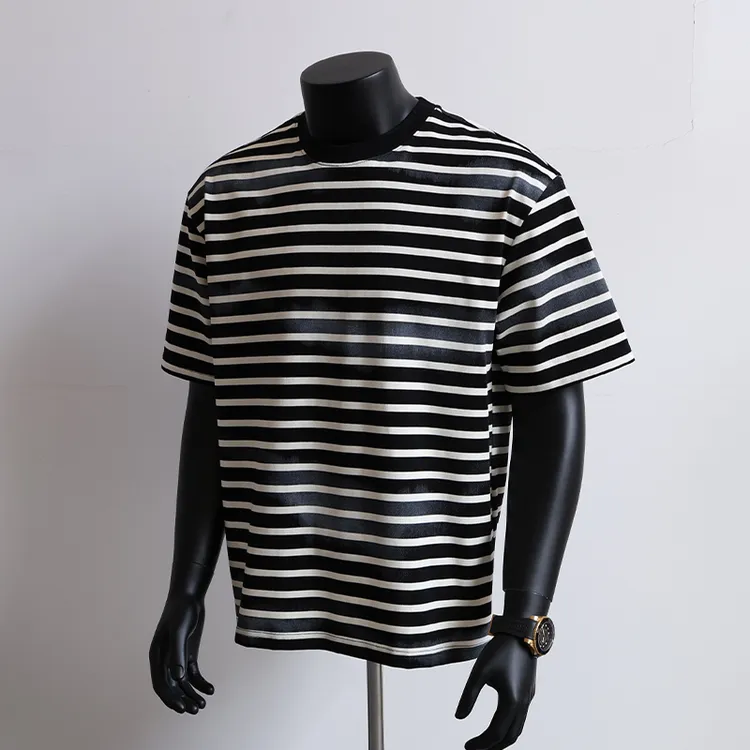黑白条纹潮牌扎染休闲短袖T恤tee男夏季街头百搭圆领宽松情侣上衣