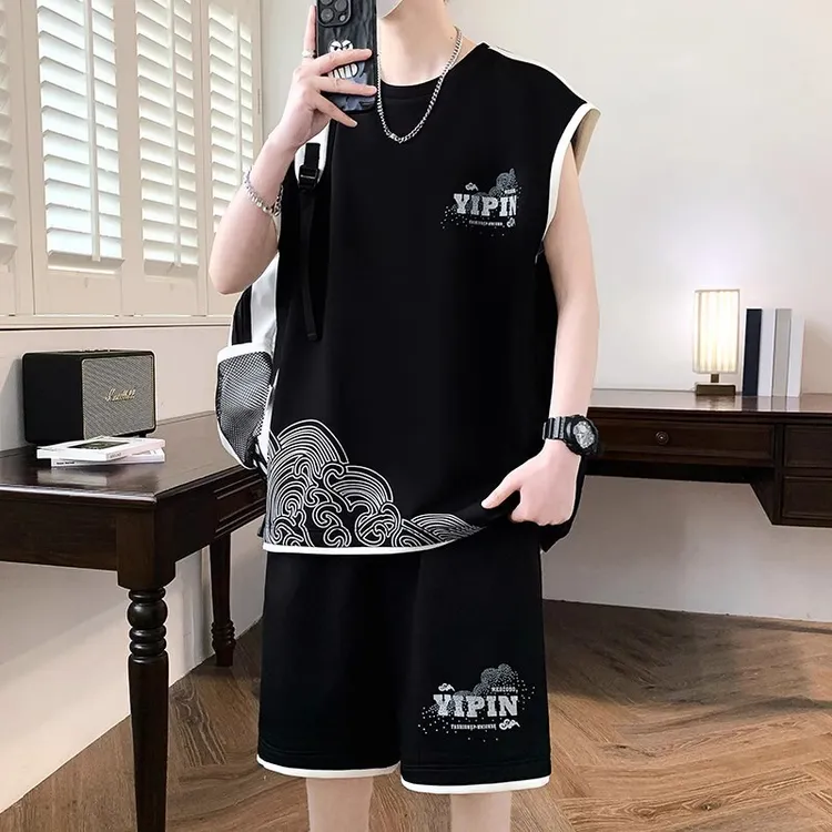 坎肩冰丝薄款夏季两件套运动套装背心无袖休闲青少年学生款篮球服