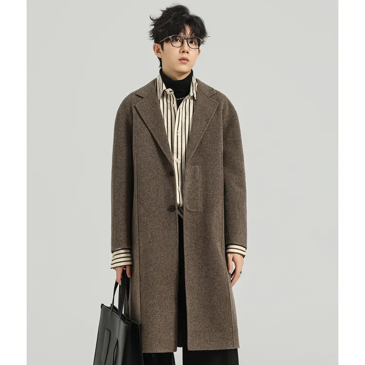 100%绵羊毛大衣双面羊毛长款宽松高级感冬季潮流呢子外套男士秋冬