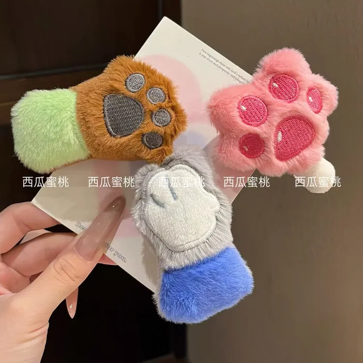 可爱卡通抓抓冰棍猫爪动物发夹甜美少女刘海侧边夹秋冬毛茸茸发卡