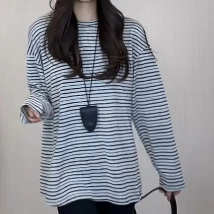 秋款韩系简约宽松条纹长袖T恤LK2506518