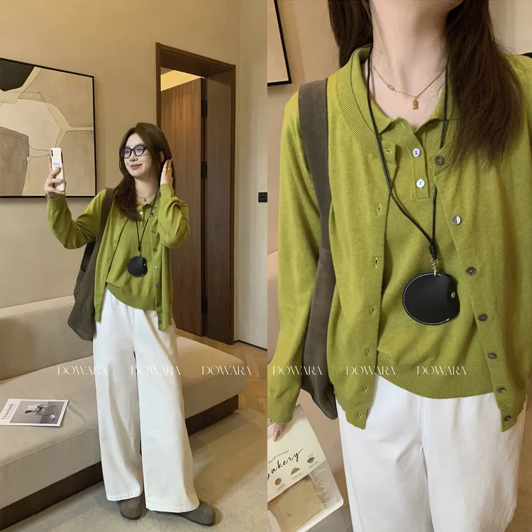 现货大婉酱微胖定制韩系真两件毛织背心+开衫上衣套装针织衫8905D