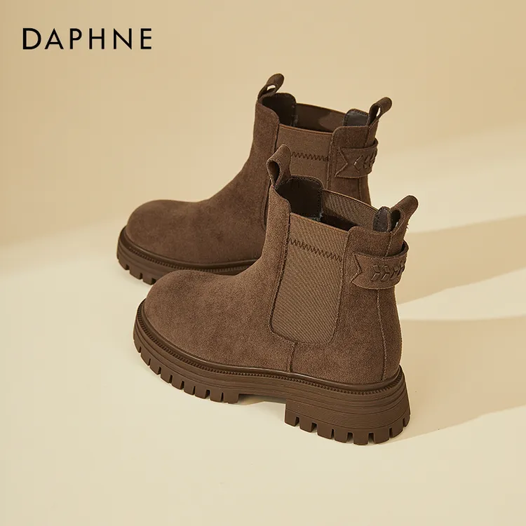 达芙妮厚底切尔西靴女冬季加绒2025新款粗跟马丁靴复古短靴烟筒靴