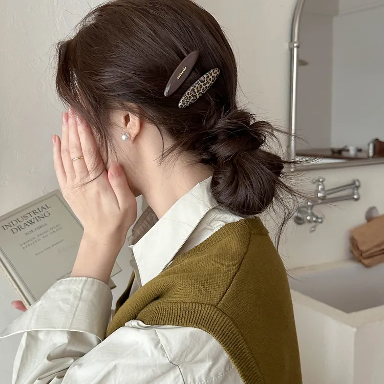 E3843ab款 秋冬气质百搭字母豹纹发夹女侧边刘海碎发卡子头饰品