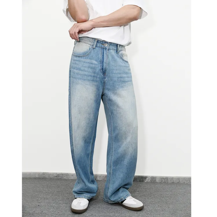 vintage 美式宽松直筒阔腿水洗牛仔裤男女夏季基础款休闲百搭长裤
