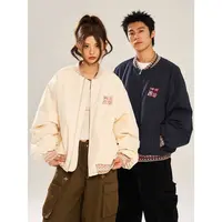 情侣棉服提花夹克美式冬季复古休闲设计棒球拼接宽松