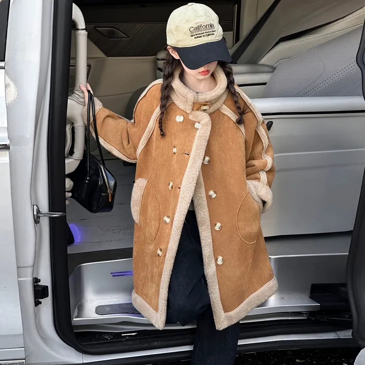女童外套秋冬装2025新款洋气儿童加绒加厚两面穿呢大衣长款衣服潮