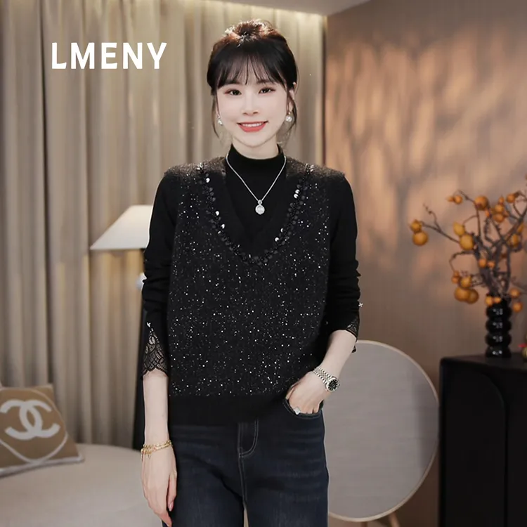 LMENY“亮闪闪马甲”闪亮人生！轻奢V领细闪珠片气质羊毛马甲25DM004