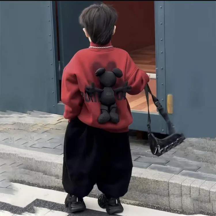 YeeHoO英氏【断码】男童加绒套装冬装2025新款洋气小熊卫衣两件套儿