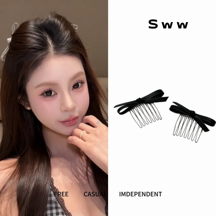 SWW不规则立体皮质倒叉梳蝴蝶结高颅顶公主头发夹倒叉梳夹