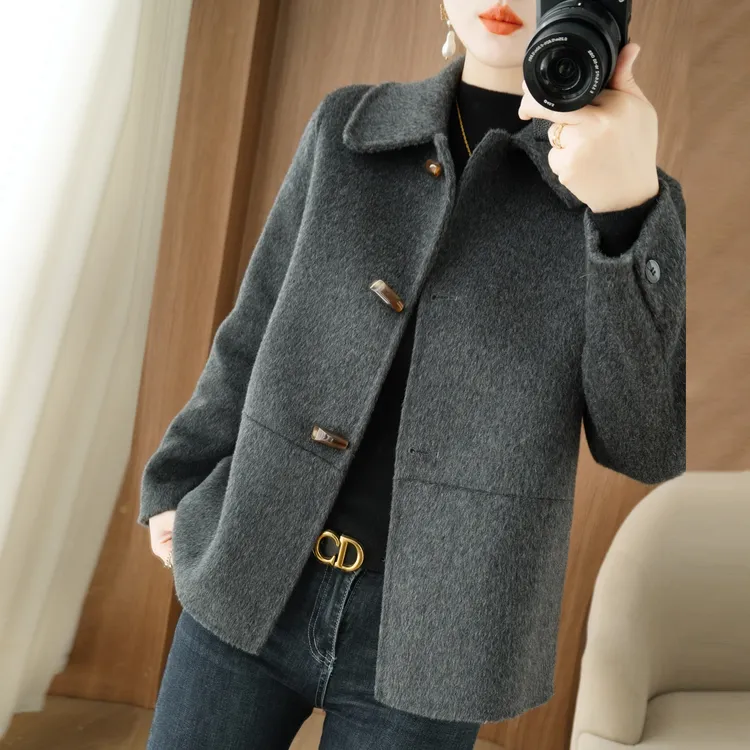 高级感双面羊绒大衣女短款小个子2025秋冬新款宽松百搭羊毛呢外套
