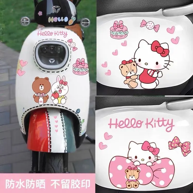 电动车贴纸爱玛小牛雅迪q6可爱装饰HelloKitty凯蒂猫车身遮挡划痕