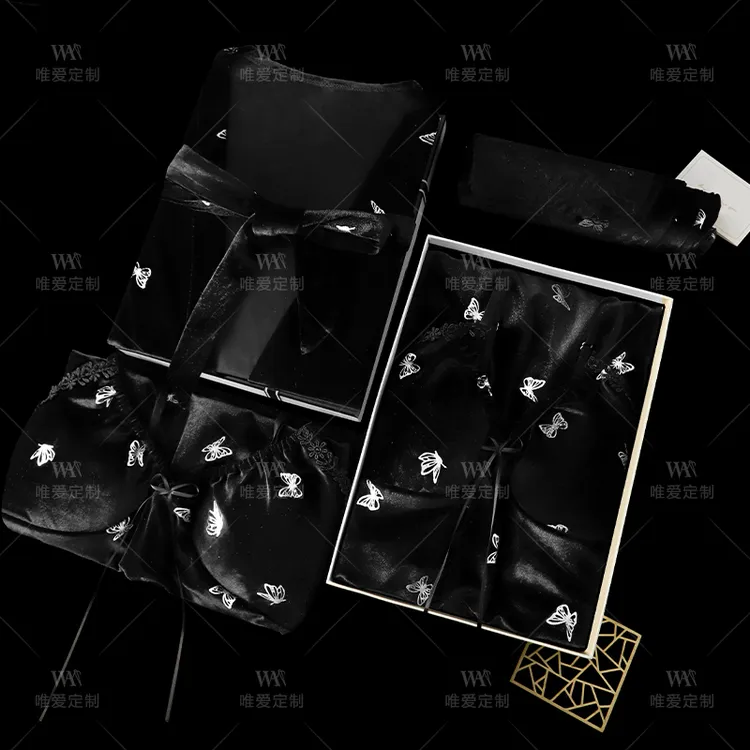 【四件套】性感睡衣女款秋冬季金丝绒吊带睡裙送闺蜜女友生日礼盒