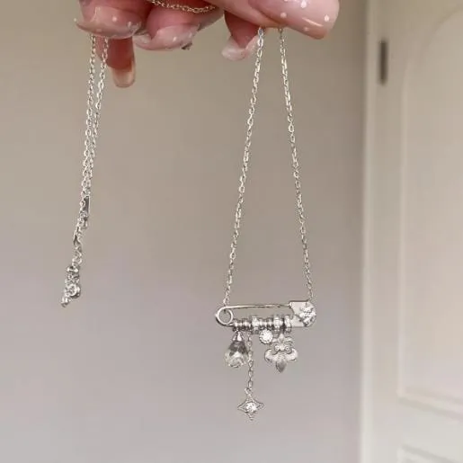 坠链均925银 鸢尾花别针项链时尚轻奢小众百搭