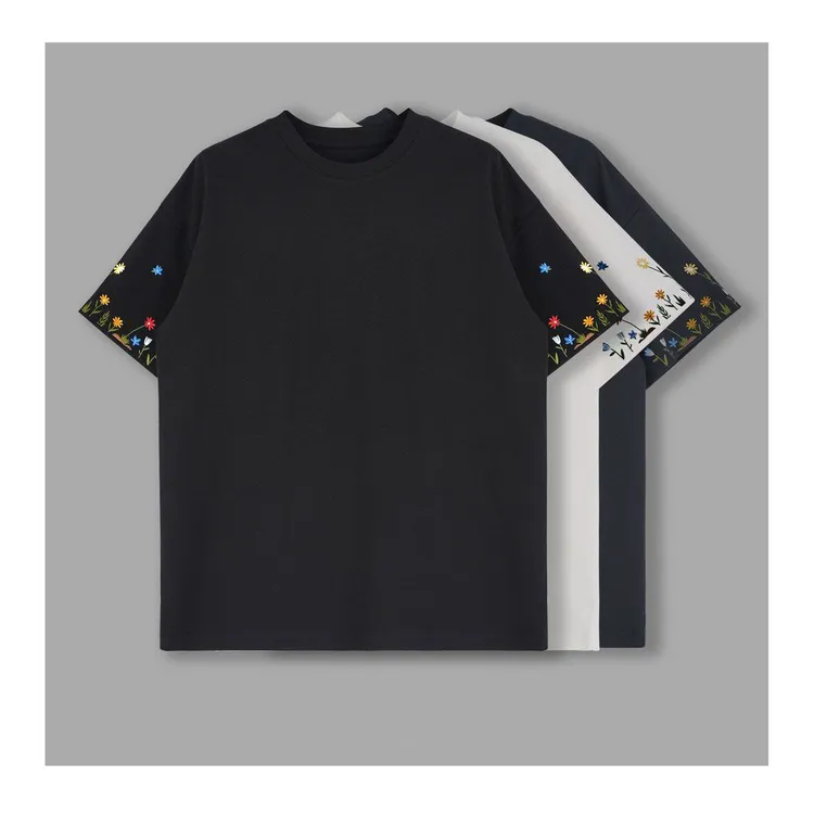 六色砂云雾刺绣”宽松百搭新款潮流休闲圆领T恤简约时尚81037