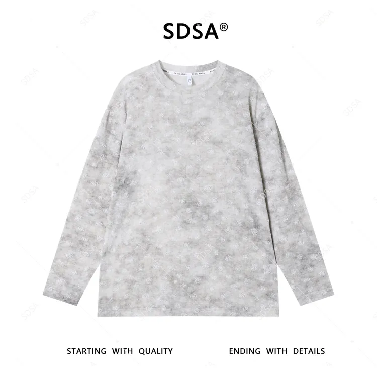 SDSA秋季新款男士痞帅扎染撞色印花设计圆领长袖T恤时尚百搭上衣