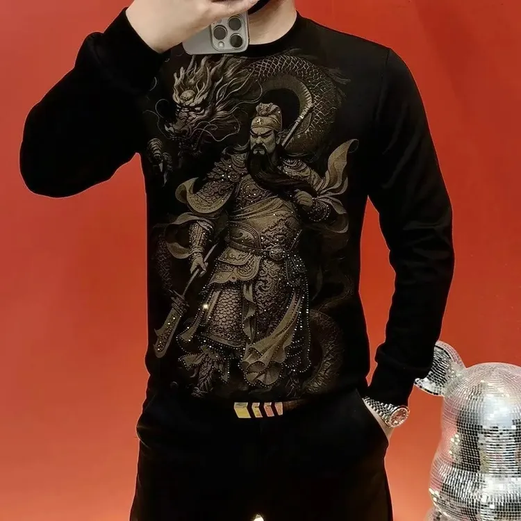 加绒加厚高档霸气百搭潮流圆领休闲卫衣个性抗寒蓄热高质感打底衫