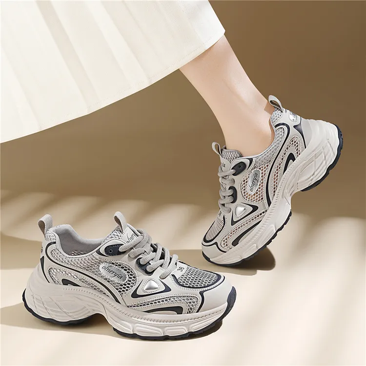 银灰色单鞋时尚老爹鞋厚底夏季运动女鞋透气网面旅游鞋透气休闲鞋