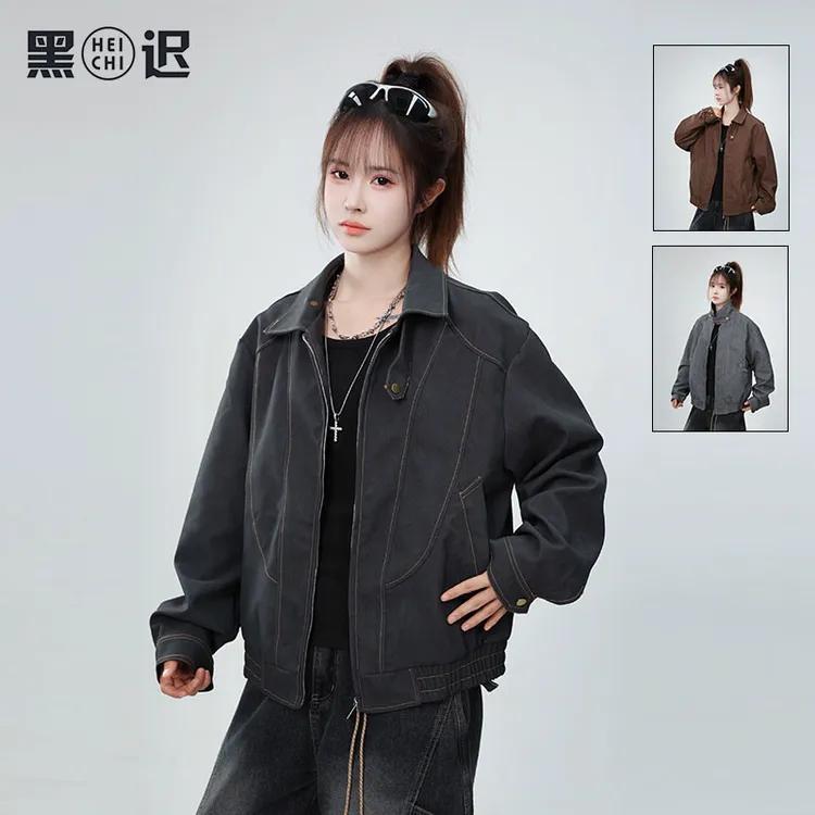 美式复古翻领夹克男女同款外套高街潮牌痞帅春秋季新款休闲上衣