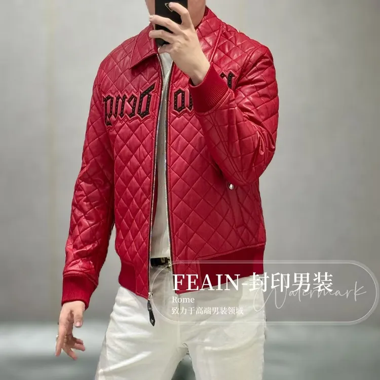 高端男士定制进口生态卡丽皮菱形格纹设计羽绒服66500