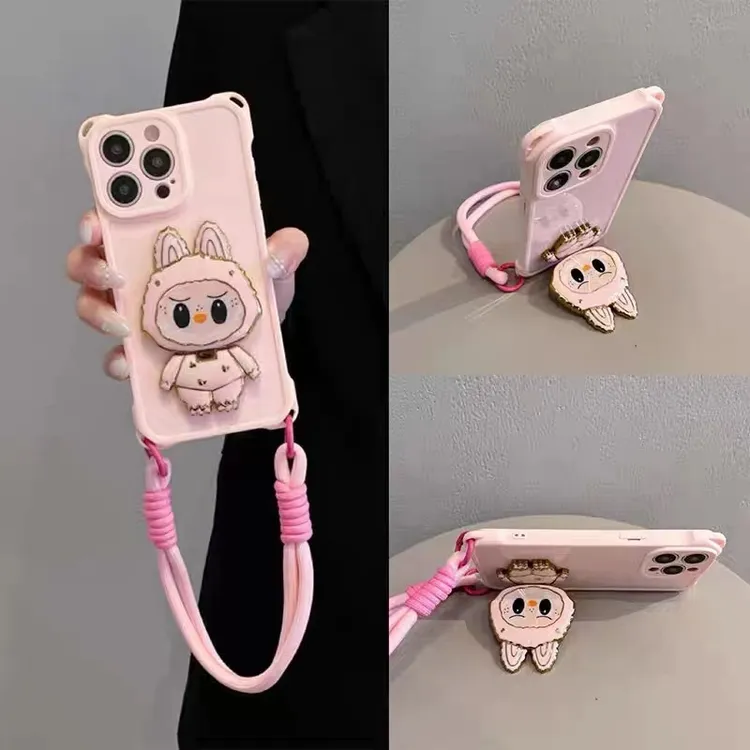 拉布布镜子支架适用苹果16promax手机壳iPhon15斜跨背14挂绳13/12