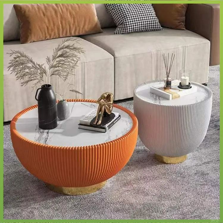 创意家用客厅组合意式轻奢茶几圆形小户型岩板现代简约大小碗茶桌