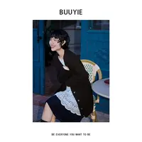 BUUYIE 2024秋冬时尚新款纯色休闲V领针织开衫 2470289