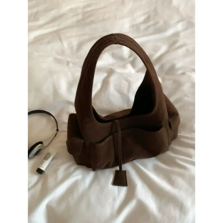 韩版复古磨砂绒面多口袋单肩腋下包秋冬新款高级感百搭通勤手提包