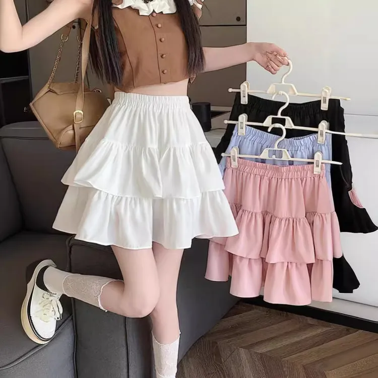 大码半身裙女春夏季超火梨形身材高腰a字蛋糕裙小个子蓬蓬短裙子