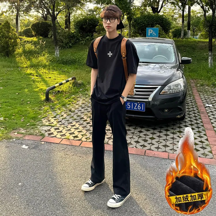 黑色直筒西裤男秋季美式提裆长裤子男款cleanfit微喇休闲西装裤秋