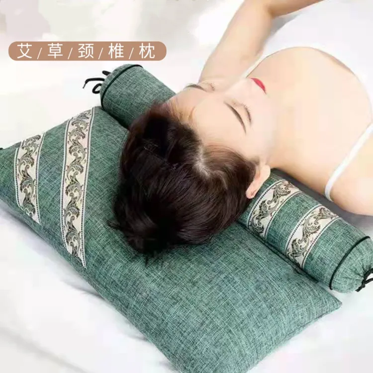 多功能艾草荞麦颈椎枕热敷充气组合枕可拆卸家用艾枕成人连体枕头