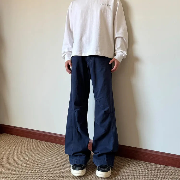 布老哥Blog设计感褶皱工装裤宽松百搭休闲直筒裤情侣K732男生