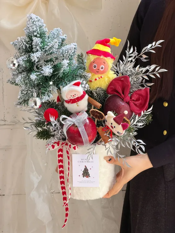 圣诞节新品仿真圣诞树花束花艺包装材料花束鲜花包装DIY手工花束