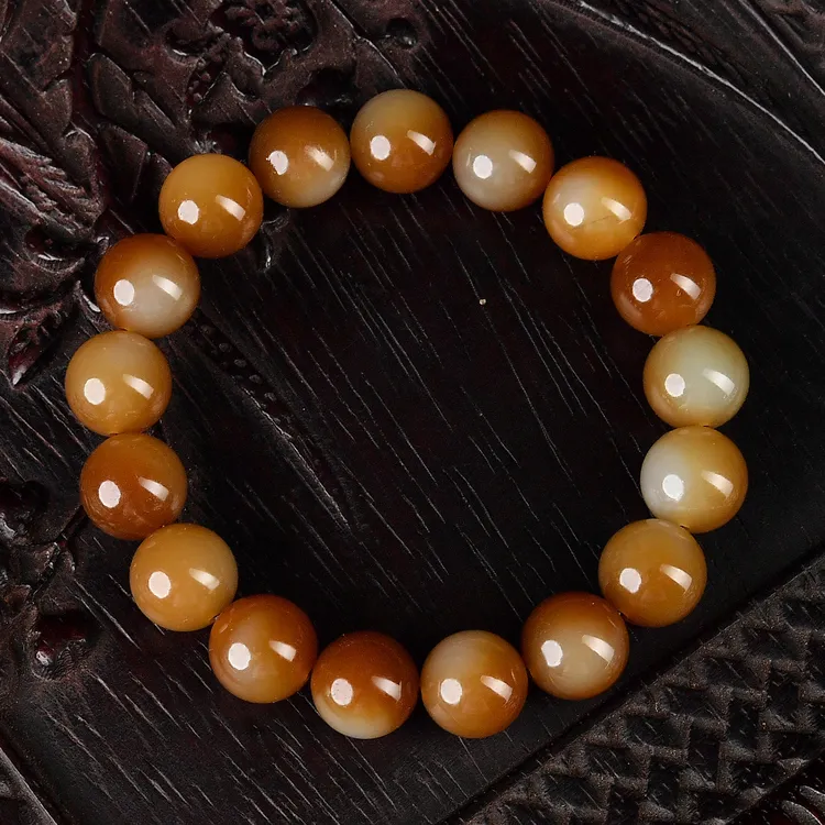 和田玉手串且末糖玉石手链素圈玉珠串尺寸约12 精品