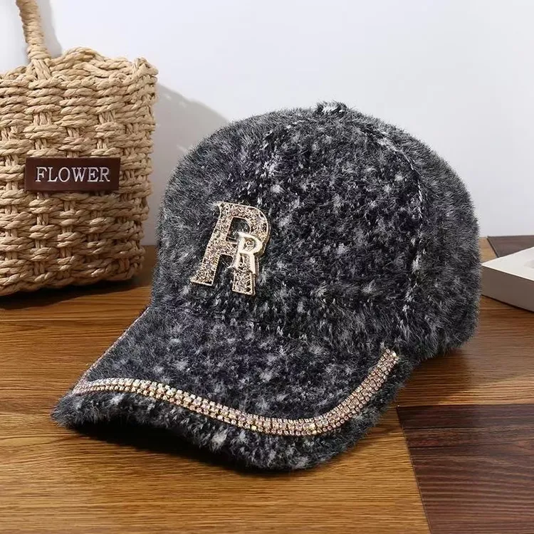 JJ Melody【双R字母】YS1067 水钻雪花弯檐鸭舌帽B